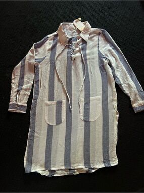 Striped Tunic Shirt Dress in Blue and White
